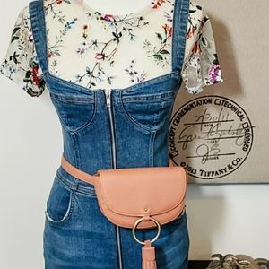 AEO Fanny Pack Tan Fringe Tassel Belt Bag